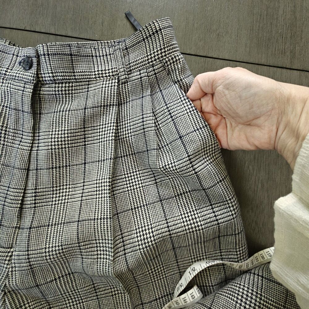Vtg Talbots Women's Glen Check Plaid Wool Pants Pleated High Waisted Academia - Picture 6 of 8